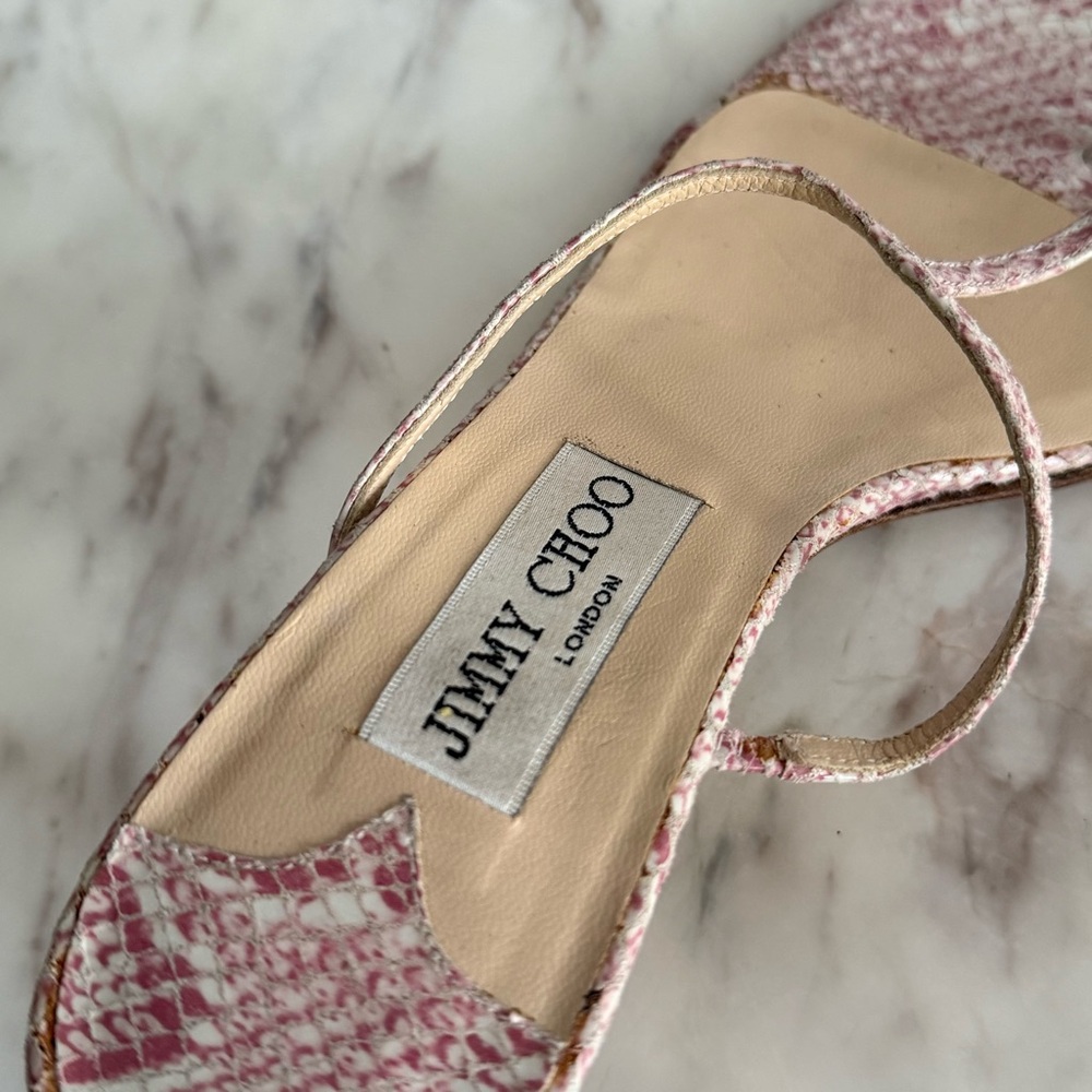 Jimmy Choo Pink Snake Skin Y2K Sexy Minimalist Toe Loop Kitten Siletto Heels 35 - Picture 7 of 7